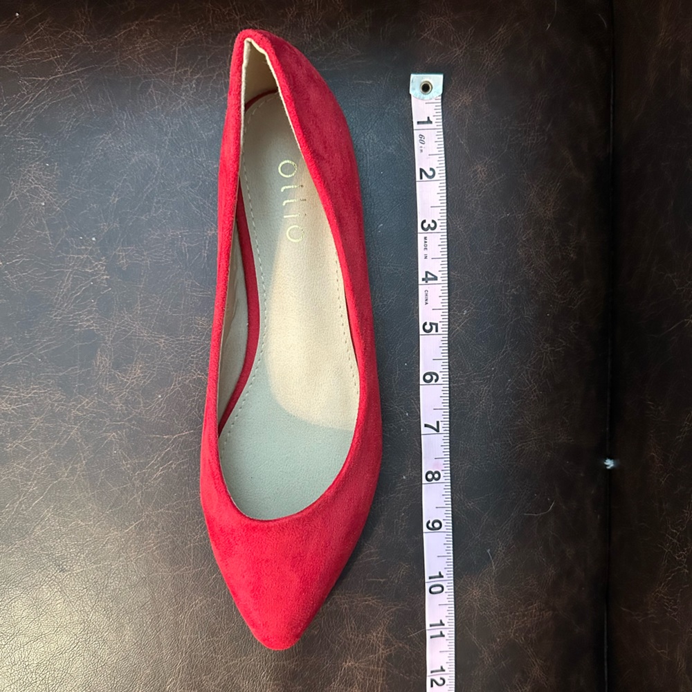 Red Faux Suede Pointed-Toe Flats - Picture 2 of 2